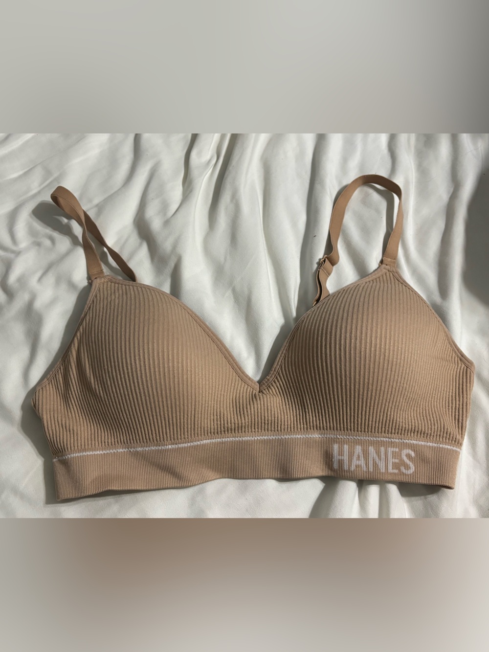 Hanes Ribbed Tan Wireless NURSING Bra